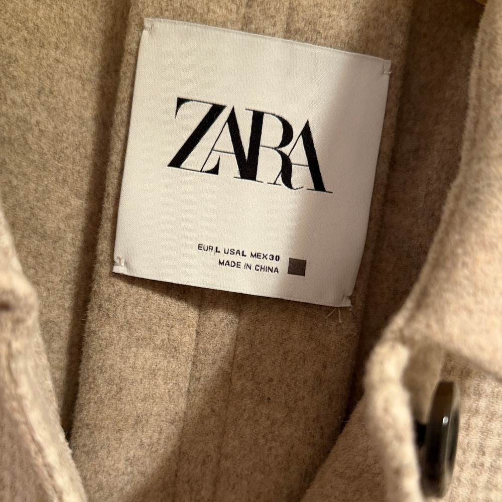 Zara Light Beige soft wool Checkered Shirt Jacket - Picture 4 of 6